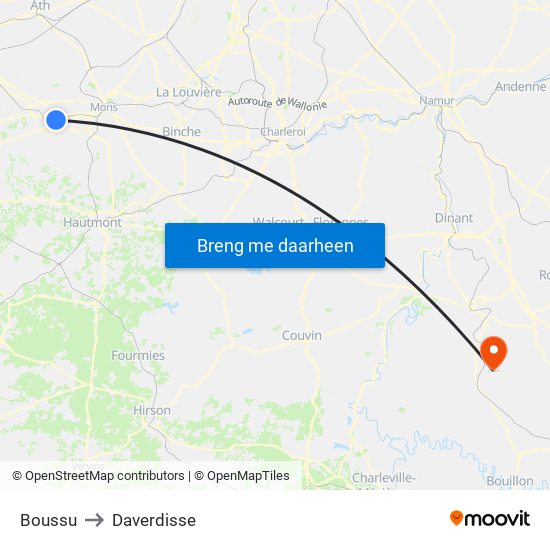 Boussu to Daverdisse map