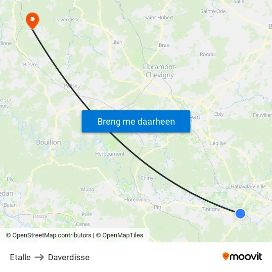Etalle to Daverdisse map