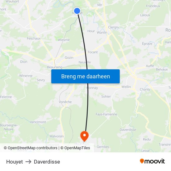 Houyet to Daverdisse map