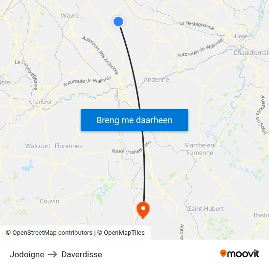 Jodoigne to Daverdisse map