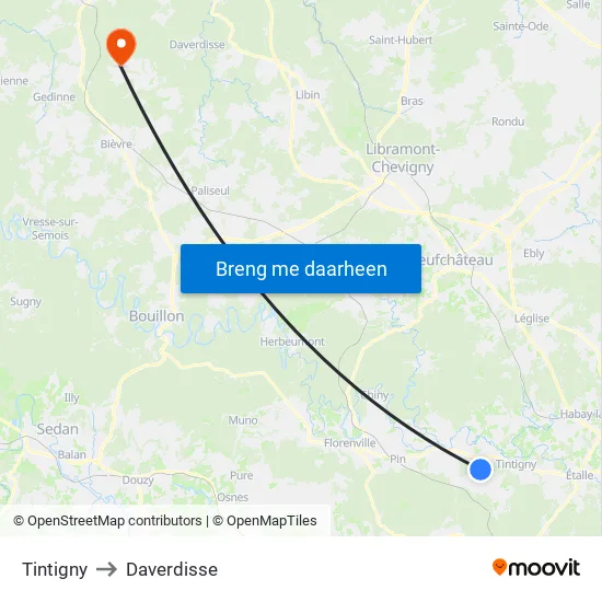 Tintigny to Daverdisse map