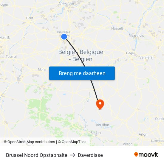 Brussel Noord Opstaphalte to Daverdisse map