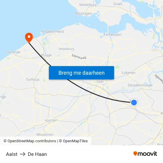 Aalst to De Haan map