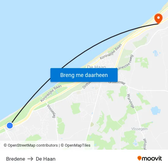 Bredene to De Haan map