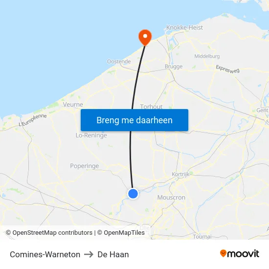 Comines-Warneton to De Haan map