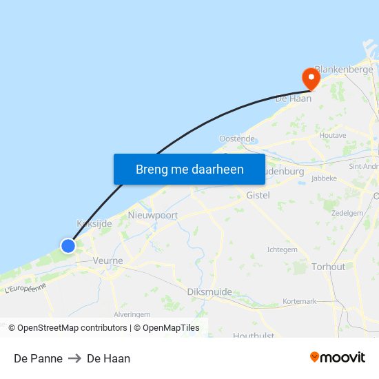 De Panne to De Haan map