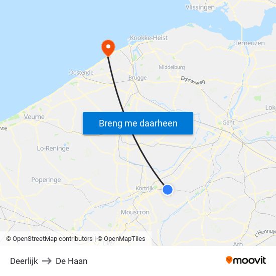 Deerlijk to De Haan map