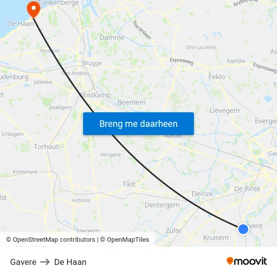 Gavere to De Haan map