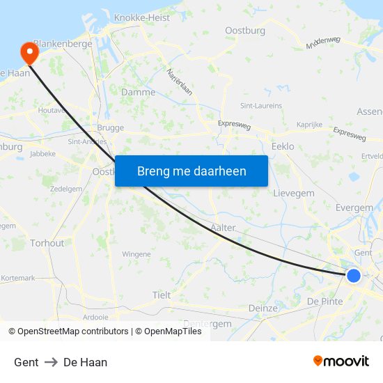 Gent to De Haan map