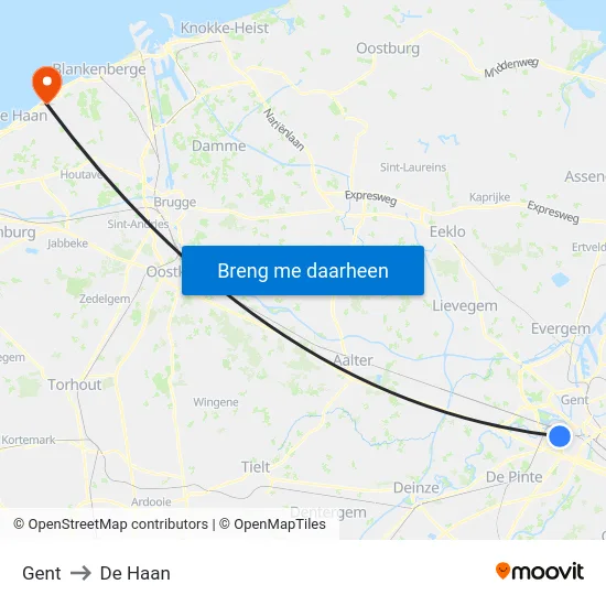 Gent to De Haan map
