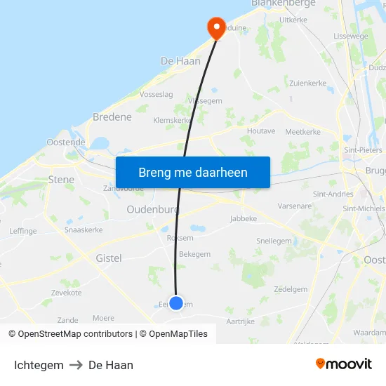 Ichtegem to De Haan map