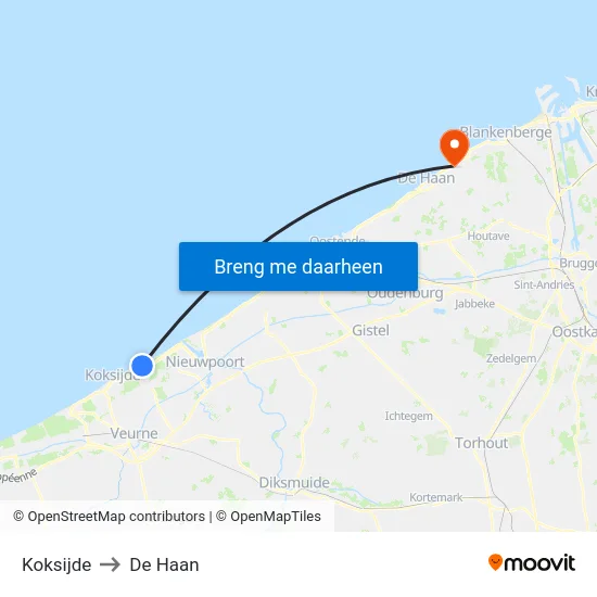 Koksijde to De Haan map