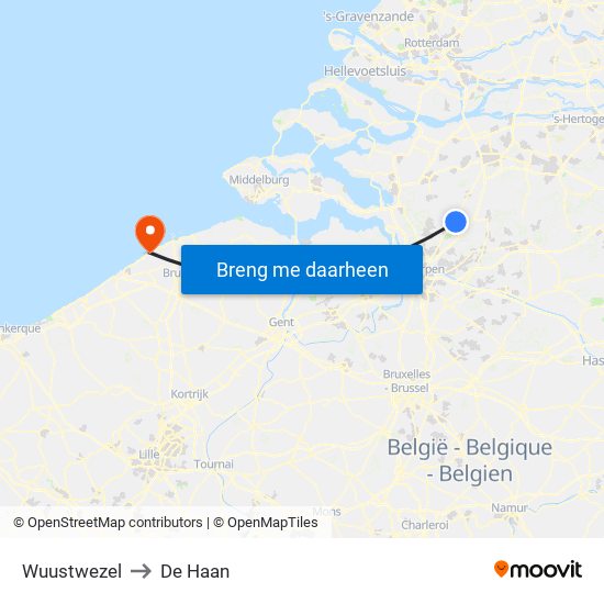 Wuustwezel to De Haan map