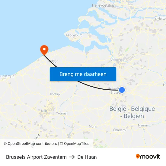 Brussels Airport-Zaventem to De Haan map