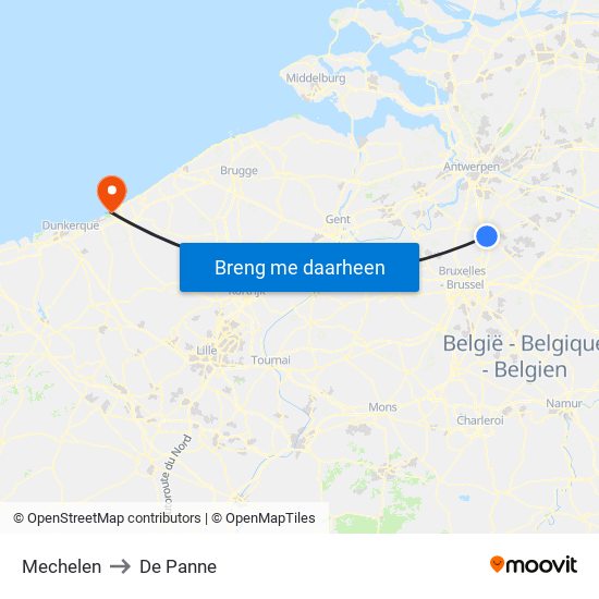 Mechelen to De Panne map