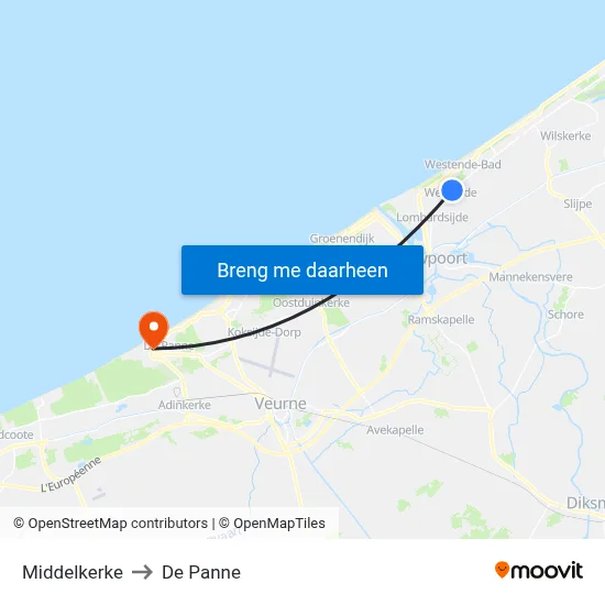 Middelkerke to De Panne map
