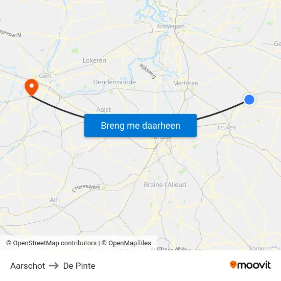 Aarschot to De Pinte map