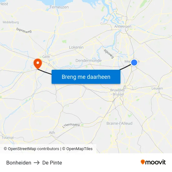 Bonheiden to De Pinte map