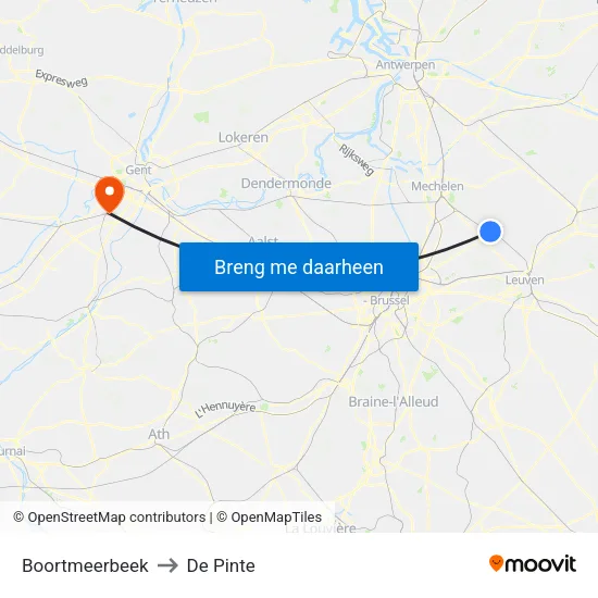 Boortmeerbeek to De Pinte map