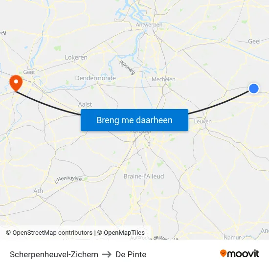 Scherpenheuvel-Zichem to De Pinte map