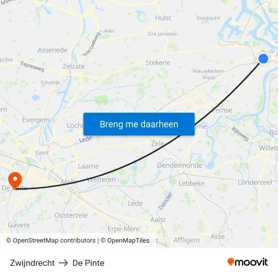 Zwijndrecht to De Pinte map