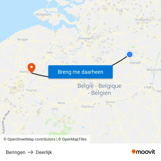 Beringen to Deerlijk map