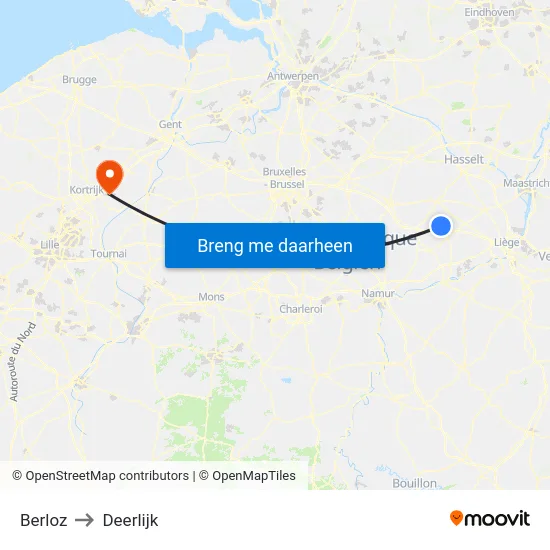 Berloz to Deerlijk map