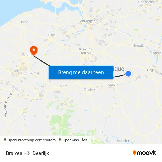 Braives to Deerlijk map