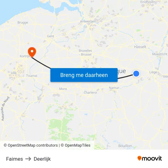 Faimes to Deerlijk map