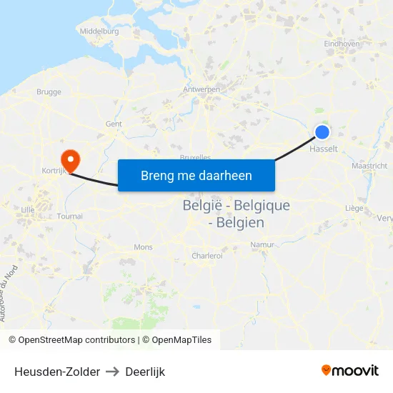 Heusden-Zolder to Deerlijk map
