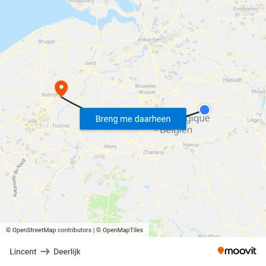 Lincent to Deerlijk map