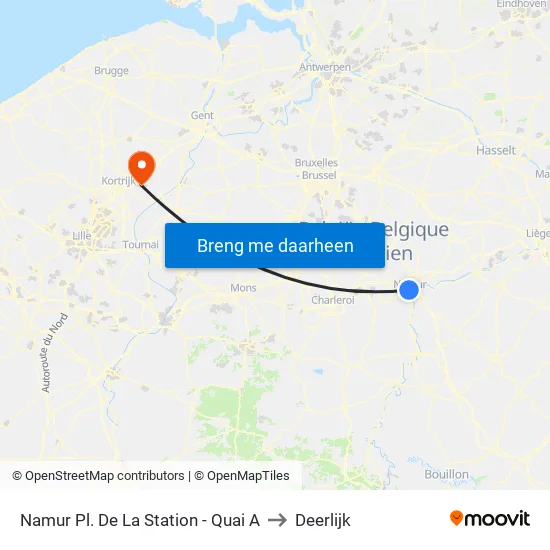 Namur Pl. De La Station - Quai A to Deerlijk map
