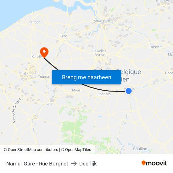 Namur Gare - Rue Borgnet to Deerlijk map