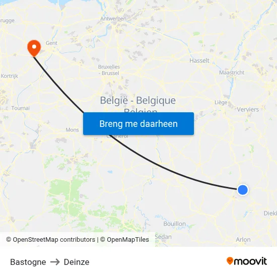 Bastogne to Deinze map
