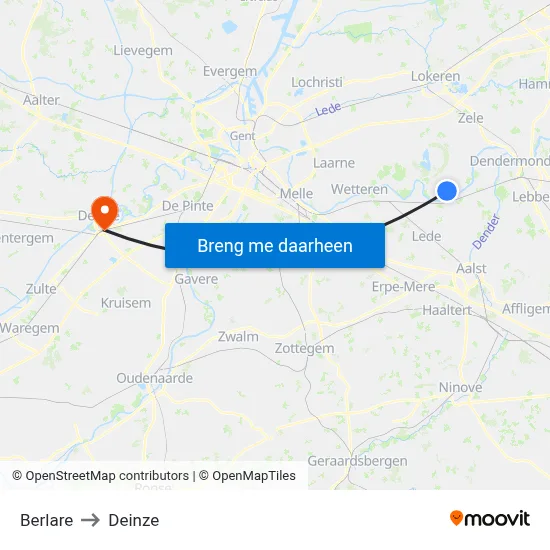 Berlare to Deinze map
