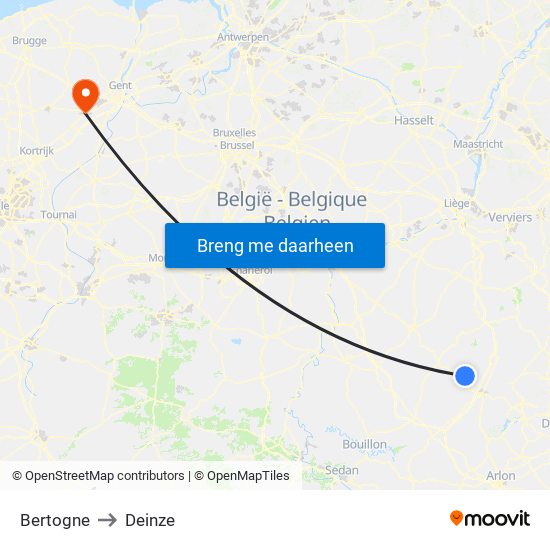 Bertogne to Deinze map