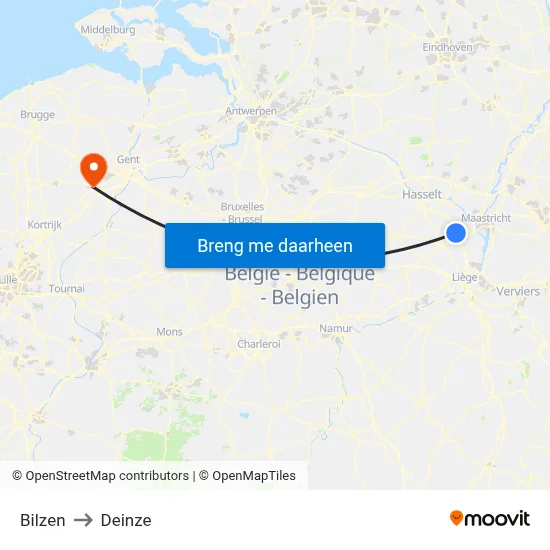 Bilzen to Deinze map