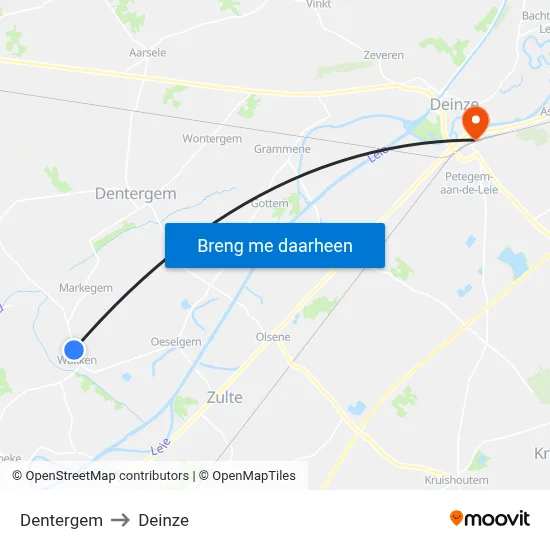 Dentergem to Deinze map
