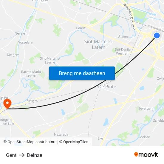 Gent to Deinze map