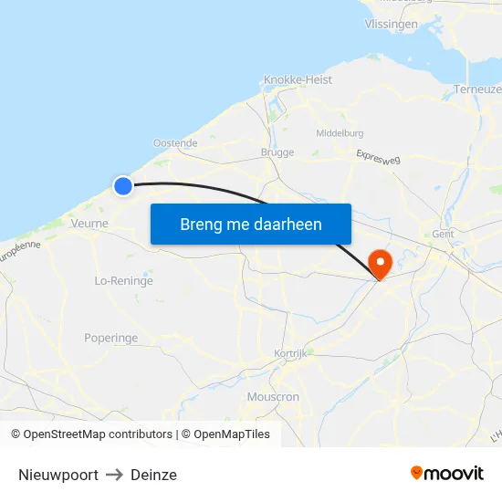 Nieuwpoort to Deinze map