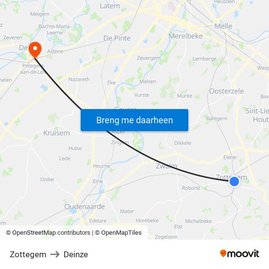 Zottegem to Deinze map