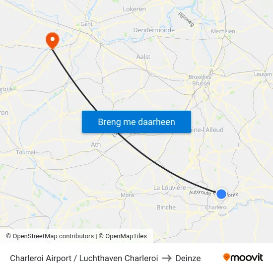Charleroi Airport / Luchthaven Charleroi to Deinze map