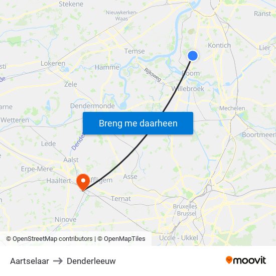 Aartselaar to Denderleeuw map