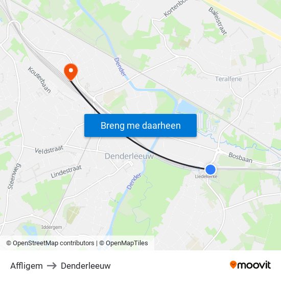 Affligem to Denderleeuw map