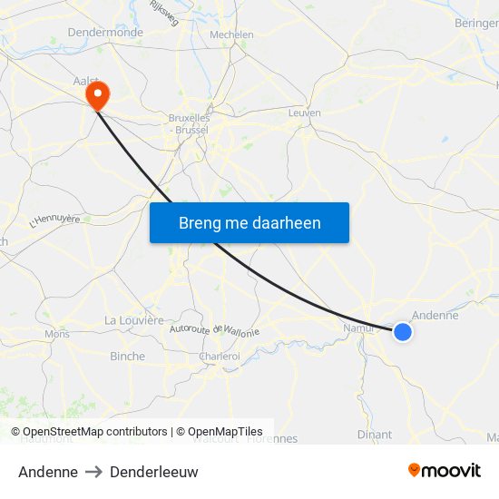 Andenne to Denderleeuw map