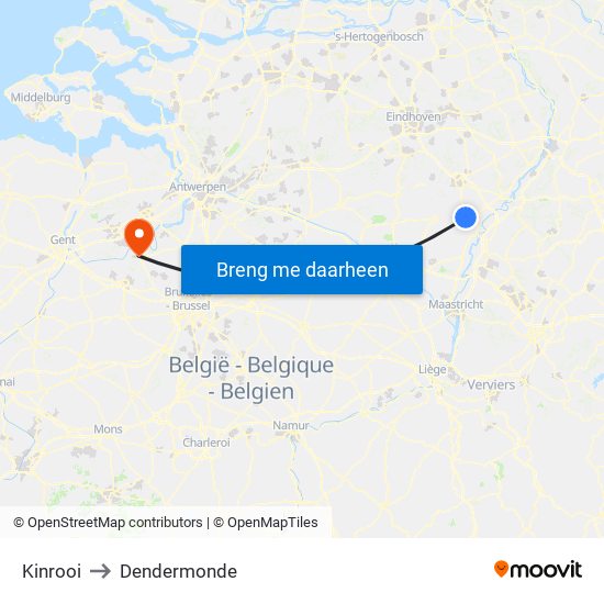 Kinrooi to Dendermonde map