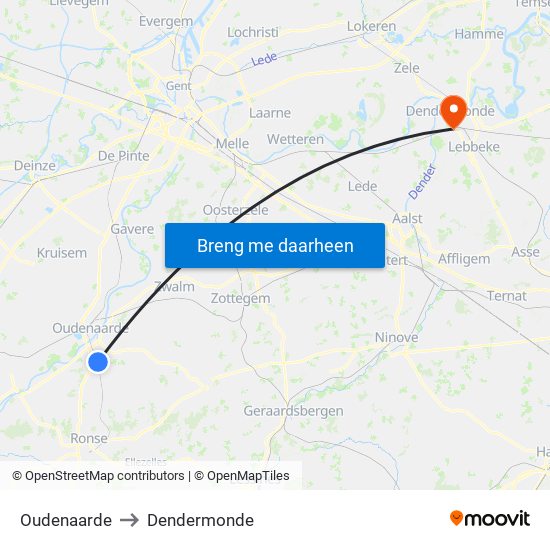 Oudenaarde to Dendermonde map