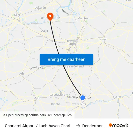 Charleroi Airport / Luchthaven Charleroi to Dendermonde map