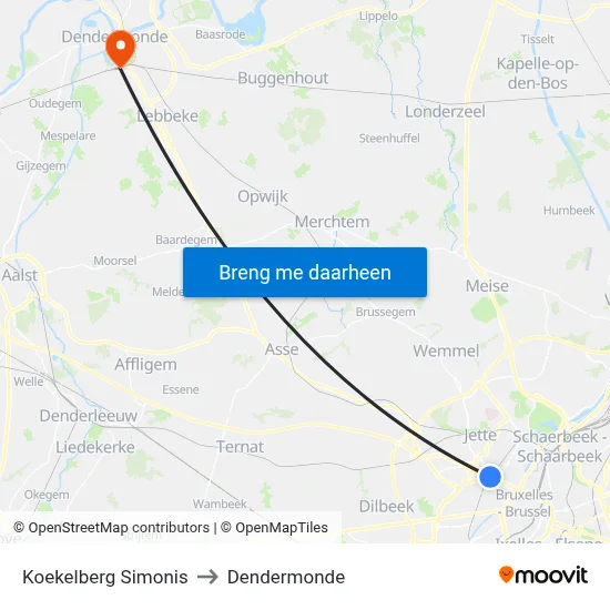 Koekelberg Simonis to Dendermonde map