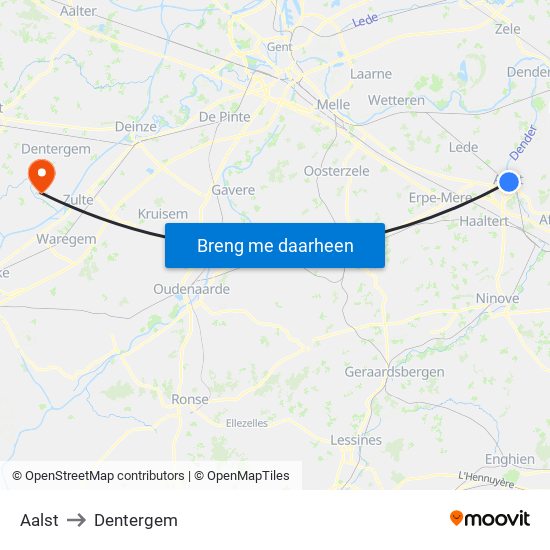 Aalst to Dentergem map